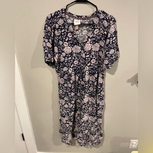 Knox Rose Floral Navy and White Long Button Dress